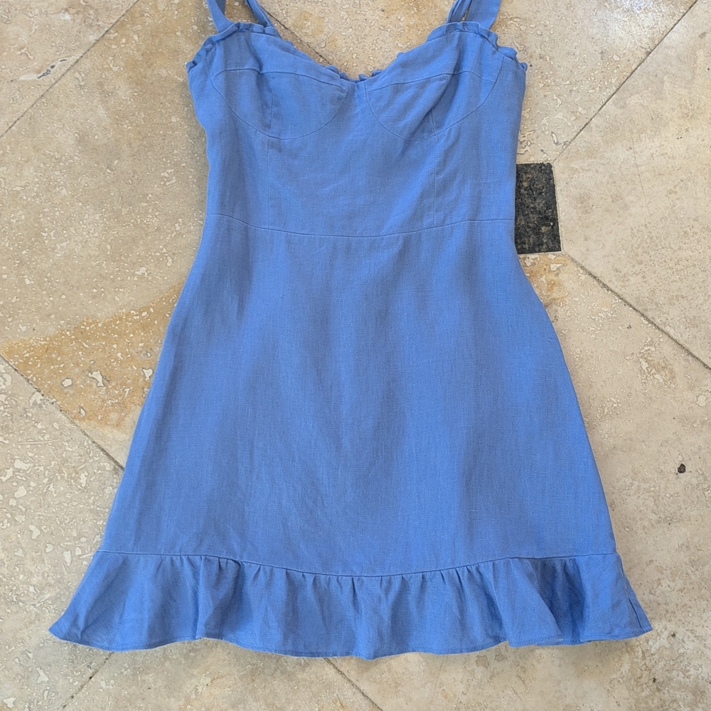 Reformation Desiree Linen Dress in Parisian Blue Size 4 - Picture 3 of 6